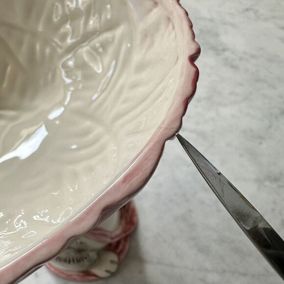 Vintage Kitty Cat Gray Tabby Kitten Yarn Ball Holder Bowl OCI Fitz & Floyd FLAWS - Picture 13 of 15